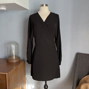OAK + FORT Black Front Wrap Long Sleeve Dress